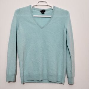 C By Bloomingdales 100% 2-Ply  Cashmere V-Neck Sweater Womens XL Light Aqua